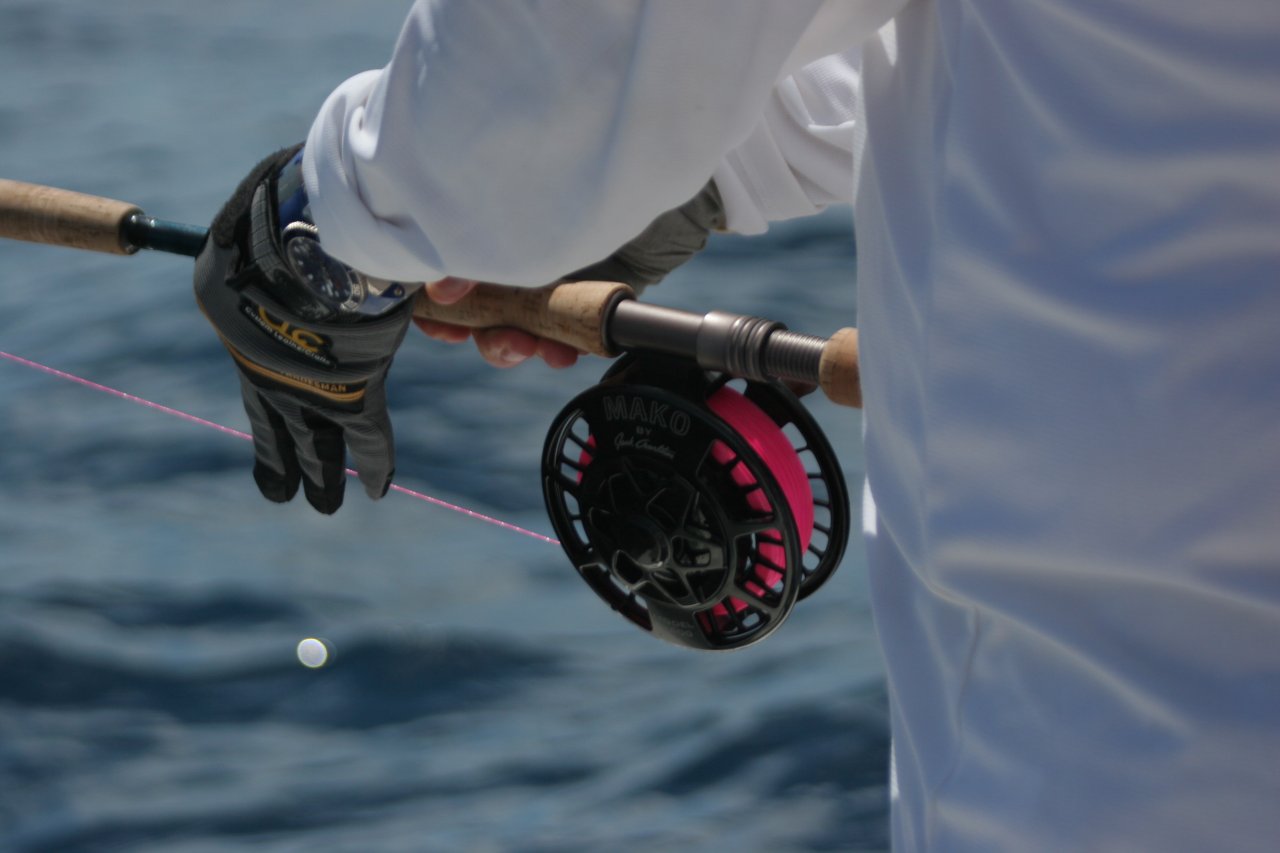 Rod and reel in ready position