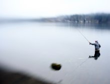 Hunter Chamness moves quickly to a rising fish down the beach