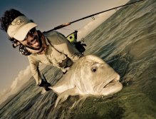 A nice GT sight fished on fly. Hooked on a flat while wading, a very powerfull fight!