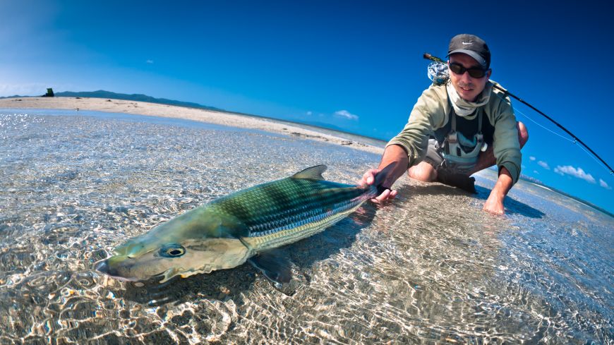 A nice bone hooked in shallow water in perfect weather condition. Sight fishing at its best