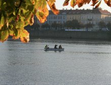 Lonely boat on Vltava river