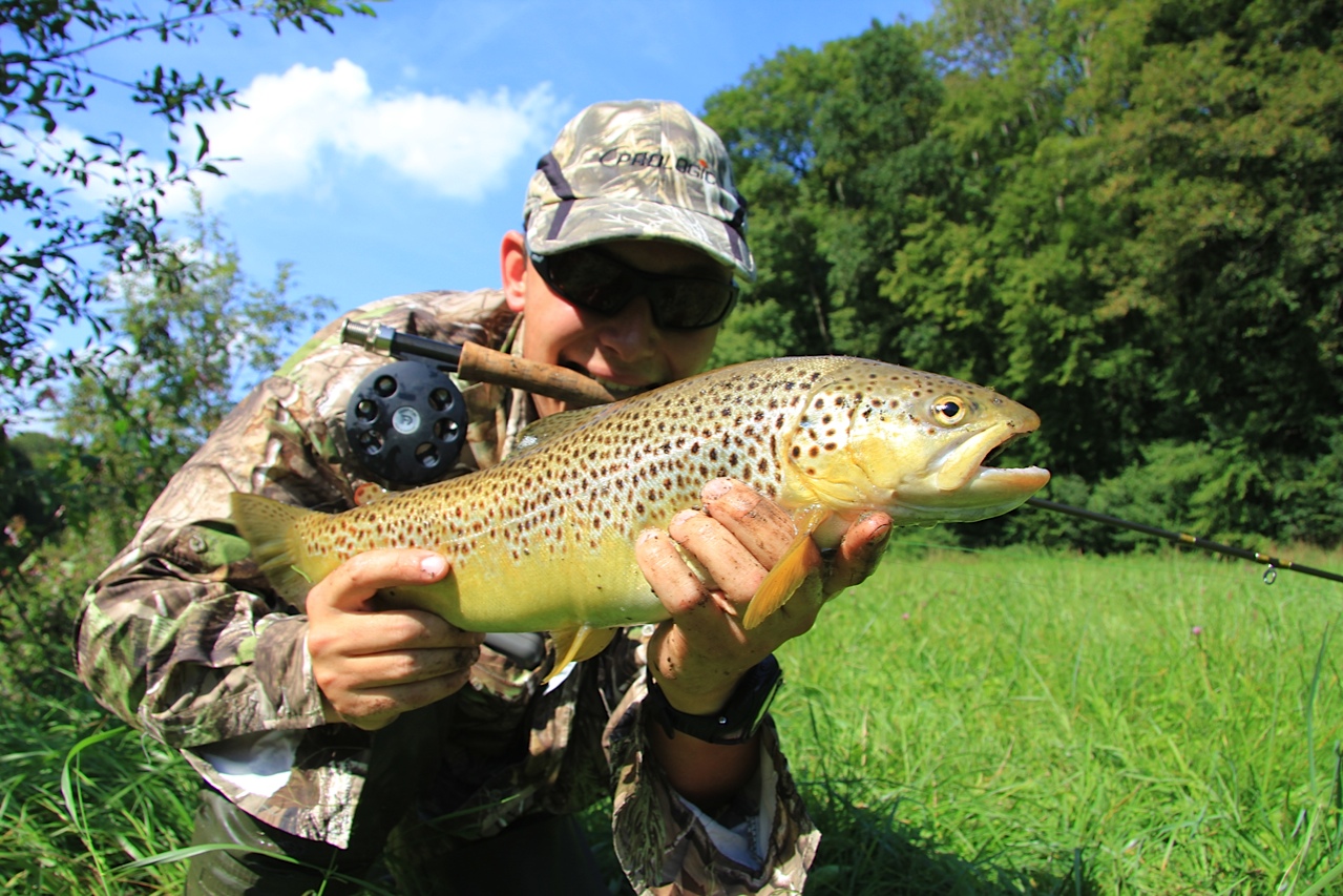 Sunny trouts with very very small nymph during the summer. The river is very law