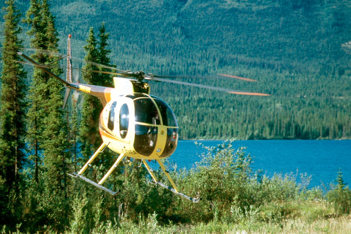 Chopper returning from delivering people at one of the other lakes