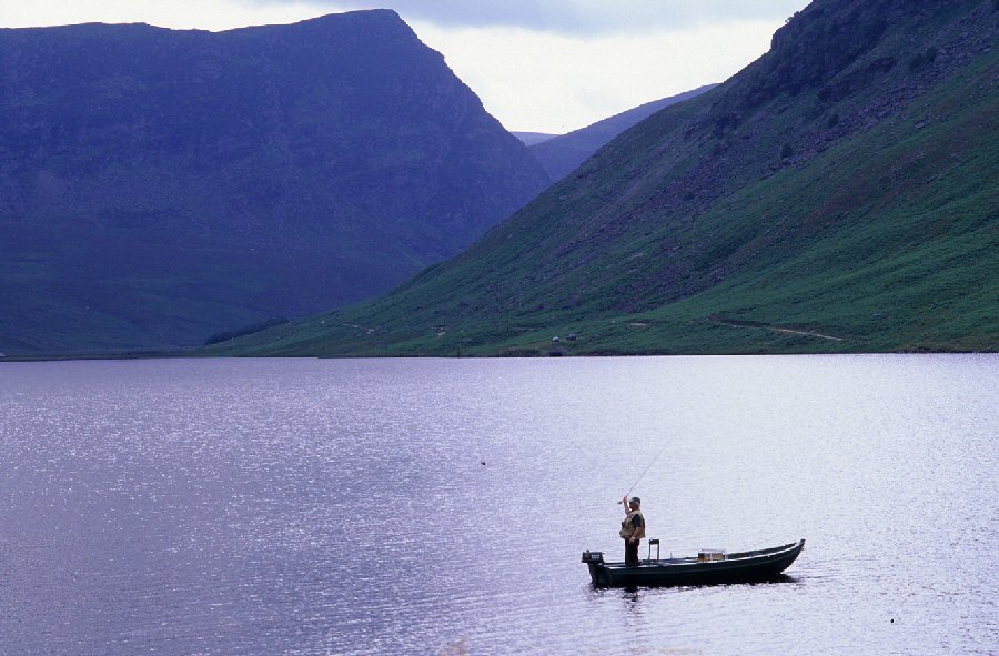 Trout fishing on Loch Lee at the head of Glen Esk