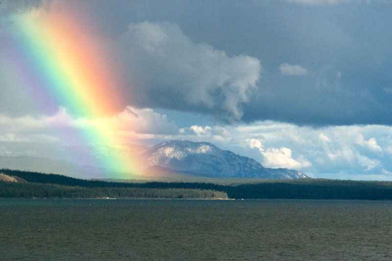 Big rainbow over Marsh Lake,Yukon, Canada