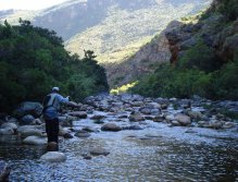 Beat 2 on the Elandspad River, fishing close to a holding fish in a pocket
