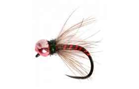 Rozova tungstenov nymfa s rovou hlavikou a ervenm kroukovnm B/P Rozova tungstenov nymfa s rovou hlavikou a ervenm kroukovnm B/P, vel. 18, 2,8 mm