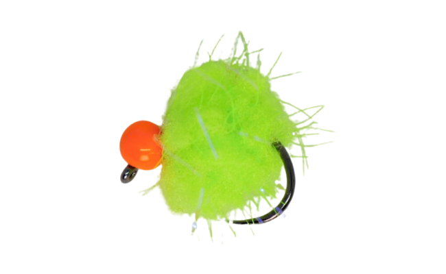 Egg s fluo oranovou hlavikou chartreuse s UV vlkny Egg s fluo oranovou hlavikou chartreuse s UV vlkny, vel. 12