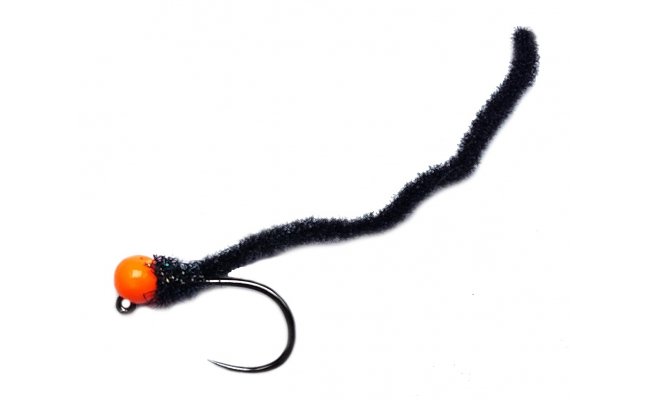 Micro-Chenille Worm Jig s fluo oranovou hlavikou ern Micro-Chenille Worm Jig s fluo oranovou hlavikou ern, vel. 14
