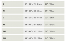 Ryb��sk� kalhoty na k�andy Simms Challenger Bib Regiment Camo Olive Drab - Tabulka velikost�