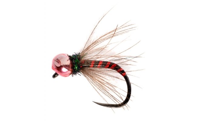 Rozova tungstenov nymfa s rovou hlavikou a ervenm kroukovnm B/P Rozova tungstenov nymfa s rovou hlavikou a ervenm kroukovnm B/P, vel. 18, 2,8 mm